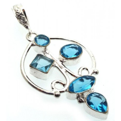 Blue Topaz Indian Silver Pendant 03